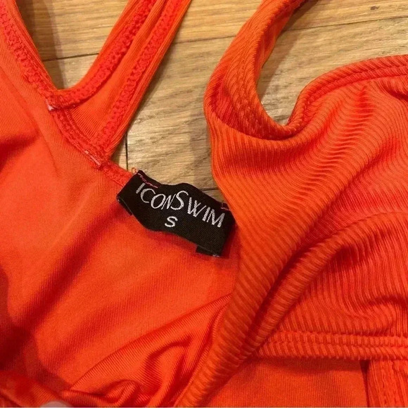 Icon Swim Mesh Cut Out Thong Cheeky Orange One Piece Swimsuit Women’s Size Small - Picture 2 of 4